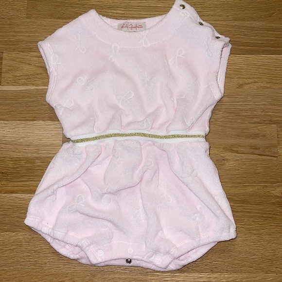 Lili Gaufrette, 12 month toweling, pink romper